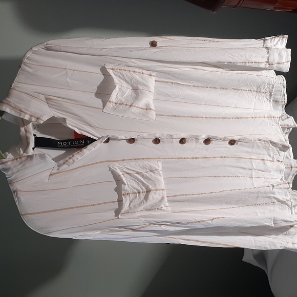 Gold and white long sleeve button down top size XL 100% rayon - Picture 1 of 10